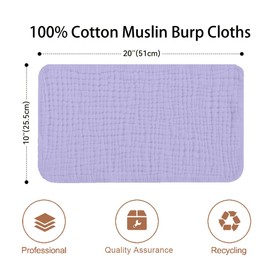 KEQAR Pack of 2 Thin Cotton Baby Drool Cloths Muslin Cloths Burp Cloths Nappies Absorbent Cotton 100% Cotton (25 x 50 cm) (Purple)