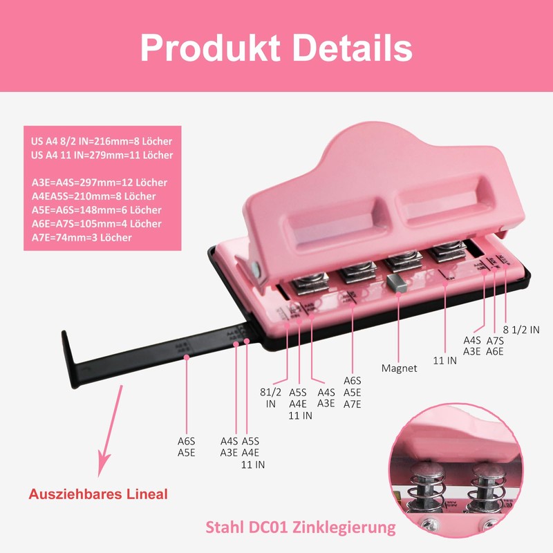 Mushroom Hole Punch, Adjustable 4 Hole Punch, Planner Hole Punch