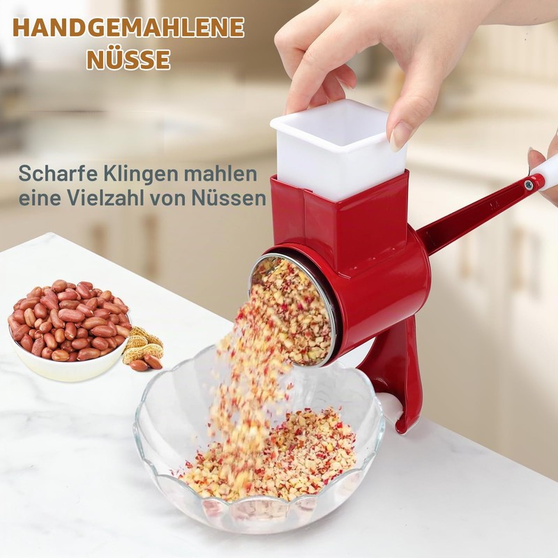 AROMUJOY Manual Nut Mill with 2 Removable Drum Blades, Cheese