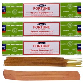 Satya Fortune Nag Champa Incense Sticks Pack of 3 X 15G with Free Holder Agarbatti for Home, Outdoor, Aromatherapy, Spa, Yoga, Meditation, Healinger)