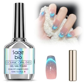 SAGEBIO Glitter Cat Eye Gel Nail Polish with Magnet Stick, 15ml Holographic Magnetic Effect Gel, Long-Lasting & Non-Toxic, Perfect for DIY Nail Art, OCEANIC OPAL RYRS