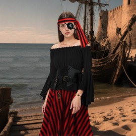 MDJWIANJ Renaissance Women Pirate Costume Full Set for Adults, 10 Pcs Ladies Woman Wench Accessories Pirate Outfit