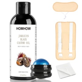 Paquete de aceite de ricino con aceite de ricino orgánico (8 fl oz/8.0 fl oz) y bola de rodillo, paquetes de aceite de ricino reutilizables para estómago, cuello y todo el cuerpo