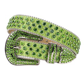 TINIDI Luxury Strap Men Women Rhinestones Belt Western Bling Bling Crystal Diamond Studded Belts (Fit Waist 34-36 inches, All Green)
