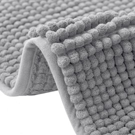 flintronic Non-Slip Bath Mat,50 x 80 cm Chenille Bath Mat, Soft and Comfortable Bathroom Mat, Super Absorbent Fluffy Bath Mats for Bathroom, Machine, Washable Quick Dry-Silver Gray