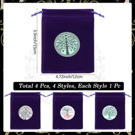 CREATCABIN 4Pcs Tarot Cards Bags Pouches Drawstrings Bags Tarot Cards Holder Pouches Tarot Deck Storage Velvet Bags Purple Tree of Life Tarot Jewelry Wrap Bags for Crystals Dices Witchcraft 5x6Inch