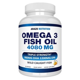 Arazo Nutrition- Aceite de Pescado Omega 3 Capturado Salvaje 90 Geles Blandos 4,080mg Alto EPA 1200mg DHA 900mg Burples Sabor Limón