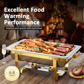 Chafing Dishes for Buffet 4 Pack 7pan, 9QT [Elegant Gold and Silver Colors] Stainless Steel Chafing Dish Buffet Set [Sturdy and High Grade] Chafers and Buffet Warmers Sets