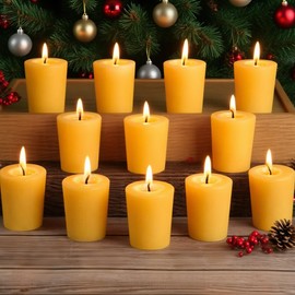 12 Pack Votive Candles 100% Beeswax Votive Candles Bulk 13-14 Hours Burn Time Smokeless Bees Wax Votive Candle Unscented Bees Wax Candles for Home Decor