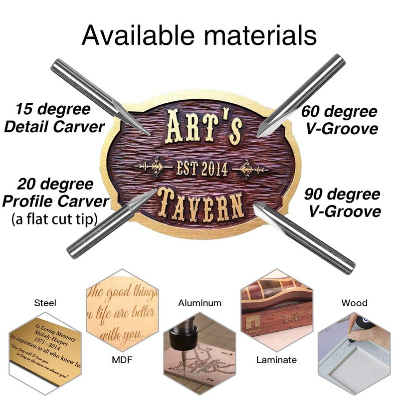 Engraving CNC Wood Carving Router Bit 1/4 Shank 15°/20°/60°/90° Engraving