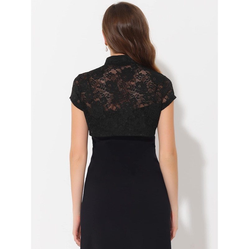 Allegra K Women's Lace Shrugs Stand Collar Cropped Formal Shoulder