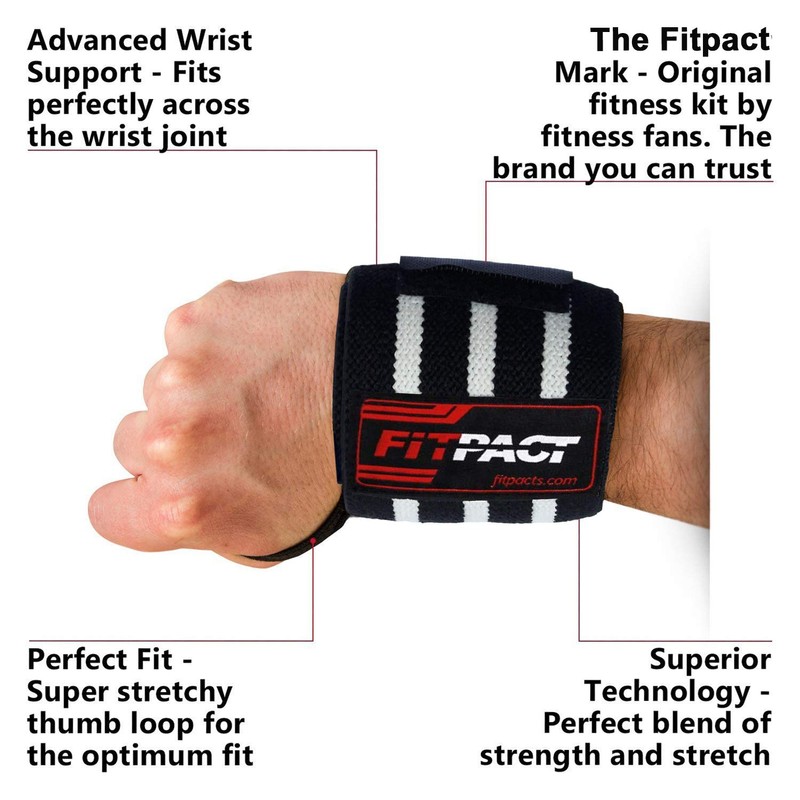 FITPACT Weight Lifting Wrist Wraps Support (PAIR), Elasticated Professional 18”