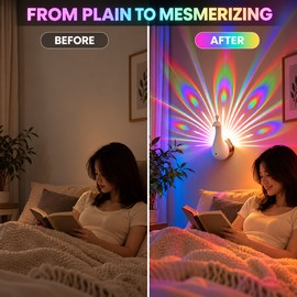 Peacock Projector Night Light for Bedroom – 9-Mode Remote Control Colorful Wall Lamp & Christmas Gift for Her