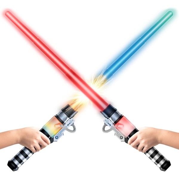 USA Toyz Light Force Galaxy Light Saber for Kids or Adults - 2 LED Lightsaber Sword Set, FX Sound, 5 Color-Changing Light Up LEDs, Motion Sensitive, Expandable, Retractable Toy Light Sabers for Kids