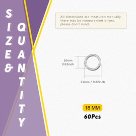 Swpeet 60Pcs Heavy Duty 3/5 Inch - 16mm Sliver Multi-Purpose Metal O Ring Metal Rings for Hardware Bags Ring Hand DIY Accessories Keychains Belts and Dog Leas (Sliver, 3/5 Inch)