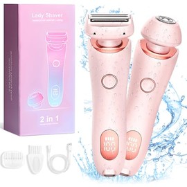 Dermave Bikini Shaver, 2 in 1 Electric Bikini Trimmer, IPX7 Waterproof Electric Razors for Women Pubic Hair Painless, USB Rechargeable Intimate Shaver for Women Private Area Underarm Leg Body (Pink)