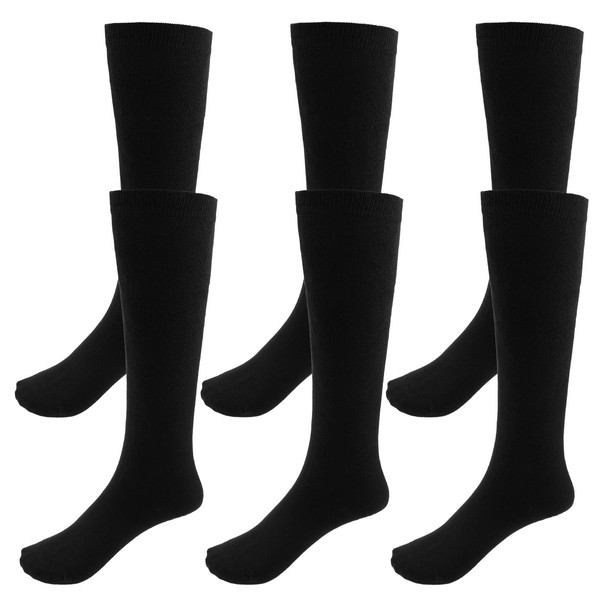 Topbuti 3 Pack School Uniform Cotton Knee High Socks Black White Grey Knee High Socks for Girls and Boys (Black)