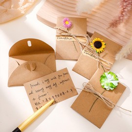Pack of 10 Greeting Cards Set, Retro Kraft Paper Envelopes with 10 Different Flowers, Perfect for Teacher's Day, Mother's Day, Birthday and Valentine's Day, Suitable for Men and Women (10.5 × 7 cm)