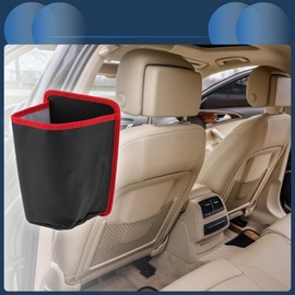 INFINAUTO Car Trash Can Front Seats 6.7" Length 4.7" Width 9.8" Height Auto Trash Bin Faux Leather Black Red Hanging