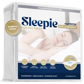 Sleepie%100 Waterproof Mattress Protector - Machine Washable Cotton Mattress Cover for Bed, Fitted Cooling Mattress Pad, Smooth Soft Noiseless Bed Sheets (Twin XL)