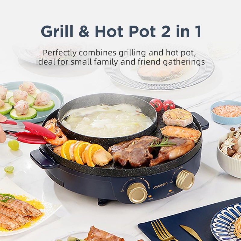 Joydeem Electric Grill with Shabu Shabu Hot Pot, Compact Korean