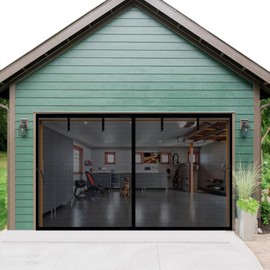 Garage Door Screen 11x9ft for 1 Car, Retractable Fiberglass Magnetic Screen Mesh Sliding Curtain, Heavy Duty Weighted Bottom, Easy Assembly &Pass, Hands Free Doors for Garage Patio (Black, 11x9ft)