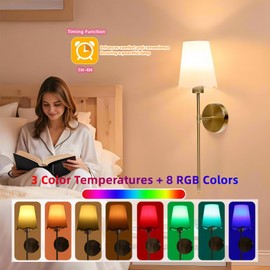 DKCONONY Battery Operated Wall Sconce Set of 2,Gold Rechargeable Wall Lights with 5200mAh Dimmable Detachable LED Bulbs and Remote Control,11 Colors Wireless Wall Lamp for Bedroom Living Room Hallway