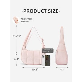 WESTBRONCO Small Puffer Crescent Shoulder Bag for Women, Nylon Quilted Shoulder Purses, Puffy Handbags with Adjustable Strap