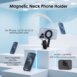 Gugxiom Soporte Magnético para el Cuello para Teléfonos, Conector para cámara Deportiva incluida, Soporte para teléfono Celular POV/Vlog para Selfie, para 14 13 Pro MAX, y