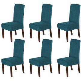 H.VERSAILTEX Velvet Dining Chair Covers Stretch Chair Covers for Dining Room Set of 6 Parson Chair Slipcovers Chair Protectors Covers Dining, Soft Thick Solid Velvet Fabric Washable, Deep Teal