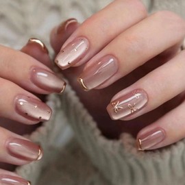 Cat Eye Press on Nails Medium Coffin Fake Nails with Dots Bows Designs French Tip Nails Press ons Glossy Glue on Nails Pink Acrylic Nails Cute False Nails Autumn Stick on Nails for Women 24Pcs