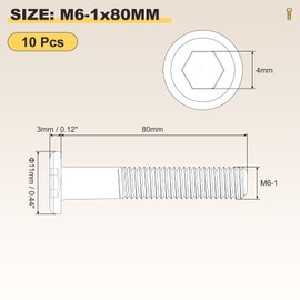 METALLIXITY Flat Head Hex Socket Cap Screws Bolts(M6-1x80) 10Pcs, Steel Hex Socket Furniture Bolts Screws - for Furniture Woodworking Project, Black