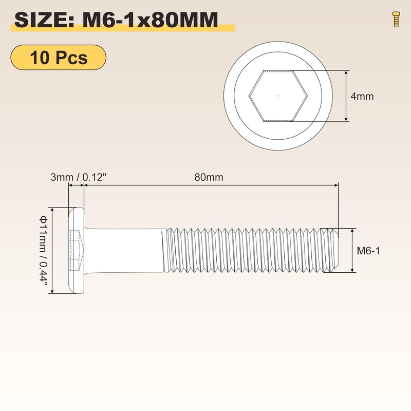 METALLIXITY Flat Head Hex Socket Cap Screws Bolts(M6-1x80) 10Pcs, Steel