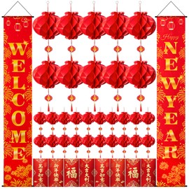 Chinese New Year 2026 Decorations, Lunar New Year 2026 Decorations Include Red Envelopes Red Lantern Ornaments Chinese Couplets for Spring Festival Decorations