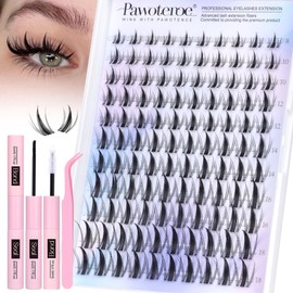 Pawotence Manga Lash Clusters Kit Eyelash Clusters 8-18mm Lash Extension Kit Fairy Individual Lashes Cluster Wispy with Lashes Cluster Glue, Tweezers for Invisible Band Cluster Eyelash Extensions Kit