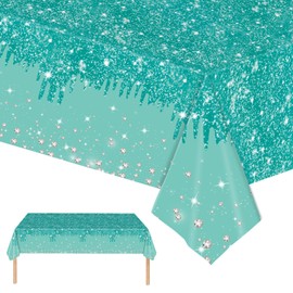2pcs Teal Table Cloth Party Disposable Tablecloths,137 x274cm Shiny Glitter Diamond Teal Party Rectangular Dining Table Cover for Baby Shower,Wedding,Birthday,Princess,Girls Party Table Décor
