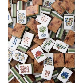 US Warehouse Stock,Large Print American Mahjong Set for Seniors, Easy-to-Read 160 Tiles with Pushers,American Mahjong SetColor: Wood grain