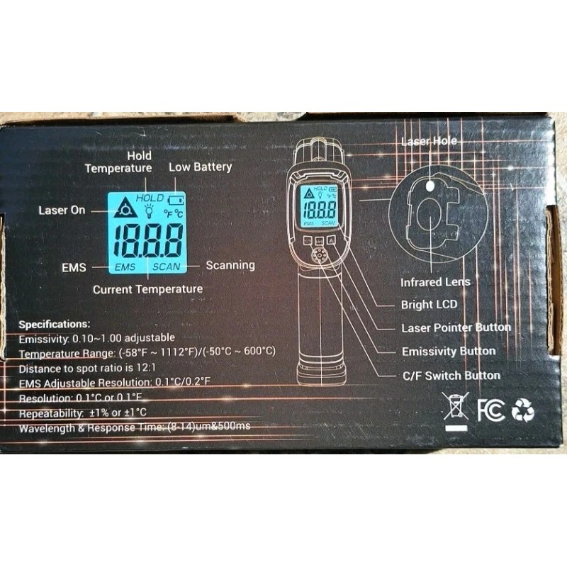 KIZEN Infrared Thermometer LaserPro LP300 Handheld Temperature Gun Orange -