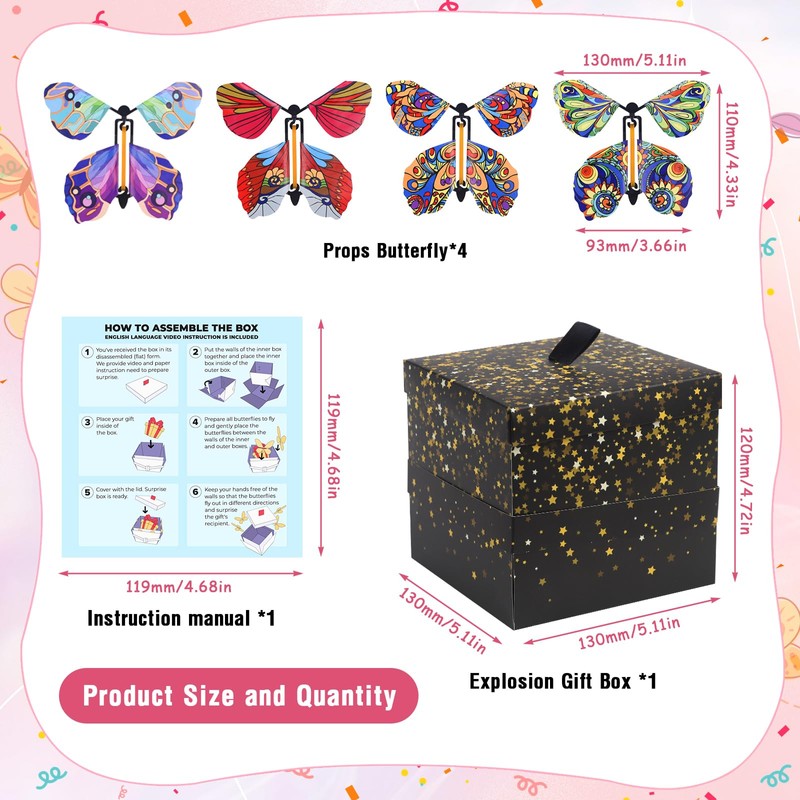 Rierousy Surprise Gift Box, Butterfly, DIY Explosion Box, Small, Explosion