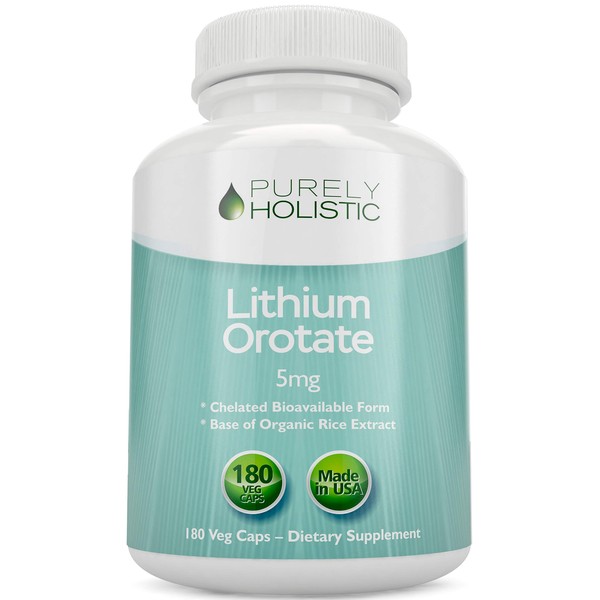Lithium Orotate 5mg, 180 Vegetarian Lithium Capsules, Supplement Lithium Orotate 5mg, 180 Vegetarian Lithium Capsules, Helps Maintain Healthy Mood, Behavior Memory and Wellness