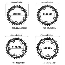 Round Chainring 110BCD 36T 38T 40T 42T 44T 46T 48T 50T 52T Narrow Wide Chainring for 7 to 12 Speed Chains (Black 42T)