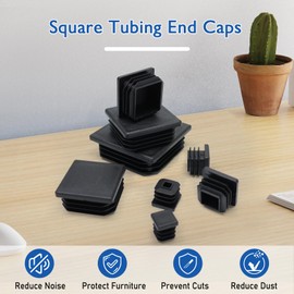 BOPOREAE 32 Pack 5/8" x 5/8" Square Tube End Cap Plastic Plugs, Square Tubing Plug Inserts for Metal Tubing, Fences, Glide Protection from Chair Legs and Furniture, Durable Plastic Hole Plugs, Black