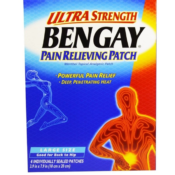 BENGAY Ultra Strength Pain Relieving Patches Large Size 4 Each (Pack of 12)
