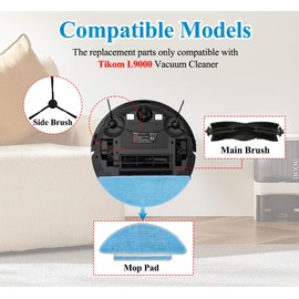 9 Pcs Accessories Kit for Tikom L9000 Robot Vacuum Cleaner Replacement Parts, 1 Main Roller, 4 Side Brush, 2 Hepa Filter, 2 Mop Cloths
