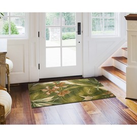 Liora Manne Marina Low Profile Durable Indoor/Outdoor Woven Rug- Tropical Leaf Cream 2'7" x 4'3"