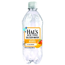Hal's New York Seltzer Carbonated Mango Flavored Sparkling Water, Zero Sugar, Zero Calorie, Zero Carbs, 20 Fl Oz (Pack of 24)