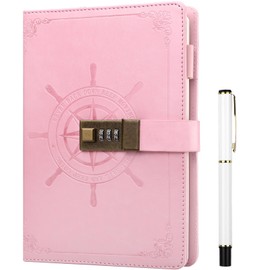 Kesote A5 Diary with Lock Leather Cover Lock Notebook Lined Notebook for Personal Daily Arrangement Journaling Work Record 212 Pages (Pink)