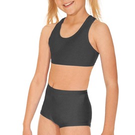 Prime fashions Girls Crop Top & Hot Paints - Gymnastics, Dance, Ballet Kids Nylon Costume (Black, 9-10 Years)