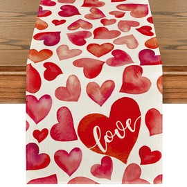 Artoid Mode Red Sweet Love Heart Table Runner, Anniversary Wedding Kitchen Dining Table Decoration for Home Party Decor 13x48 Inch
