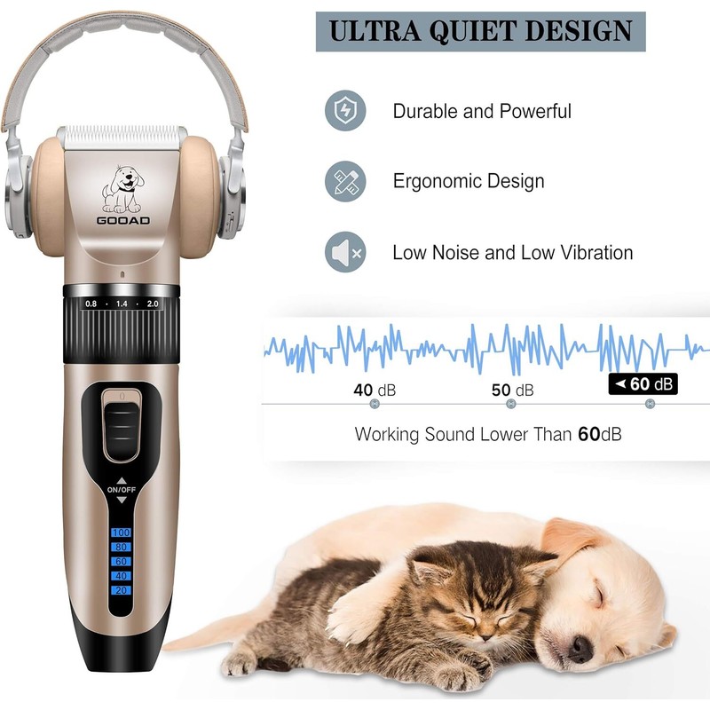 Gooad Gold Pet Hair Trimmer Grooming Kit Rechargeable Low Noise